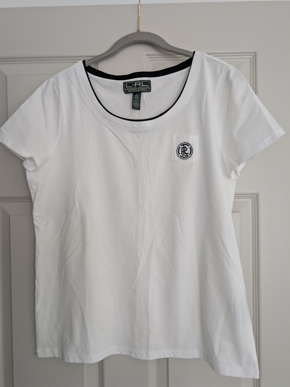 NWOT Ralph Lauren White Short-Sleeve Crew Tee with Black Trim & Logo